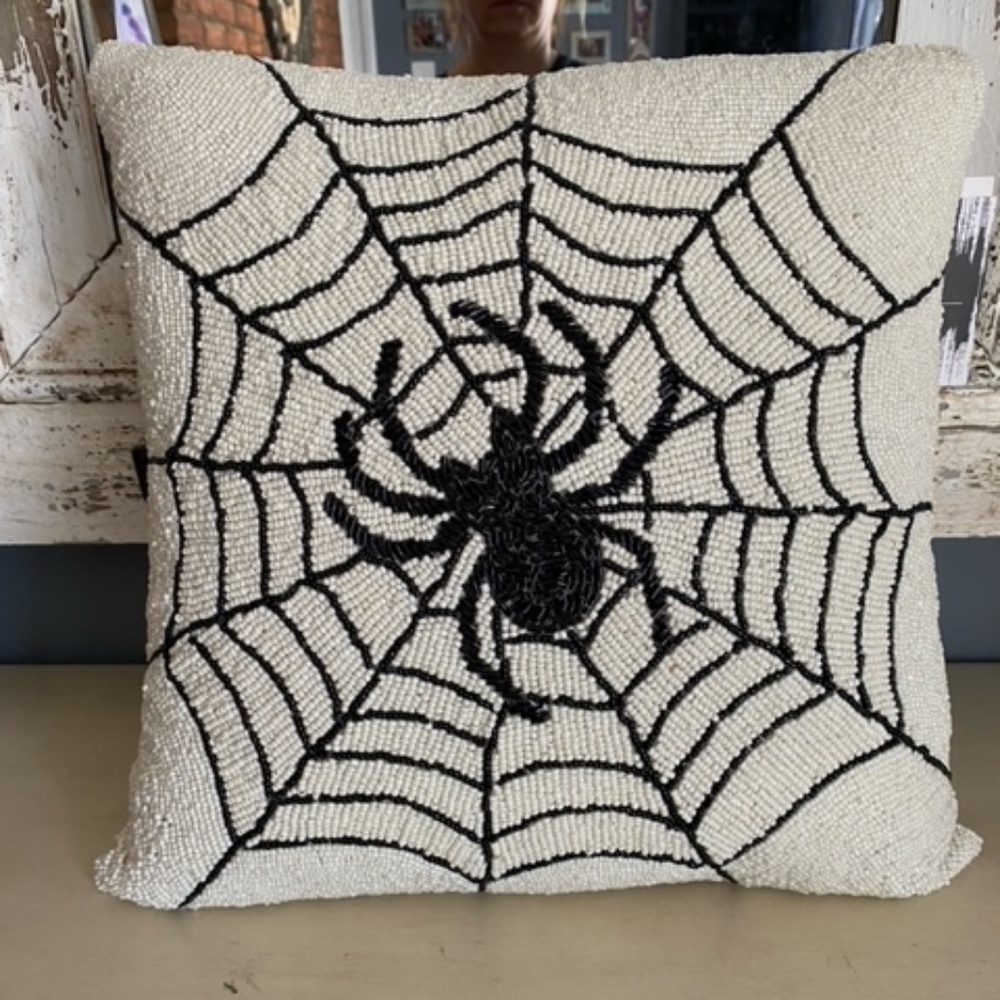 Set of 2 - Beaded Spiderweb 16" Throw Pillow Noir Night